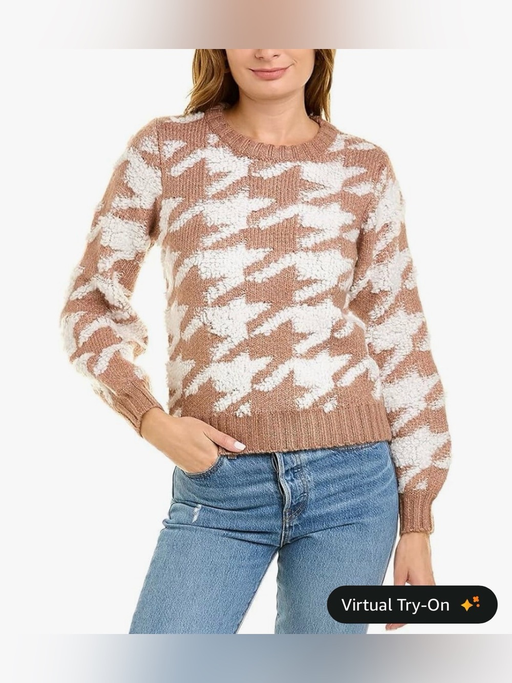 Linen and dot Houndstooth Brown Plush Sweater size Small. New with tag